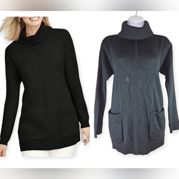 Talbots charcoal black Merino wool tunic turtleneck sweater Womens Medium - Picture 1 of 9